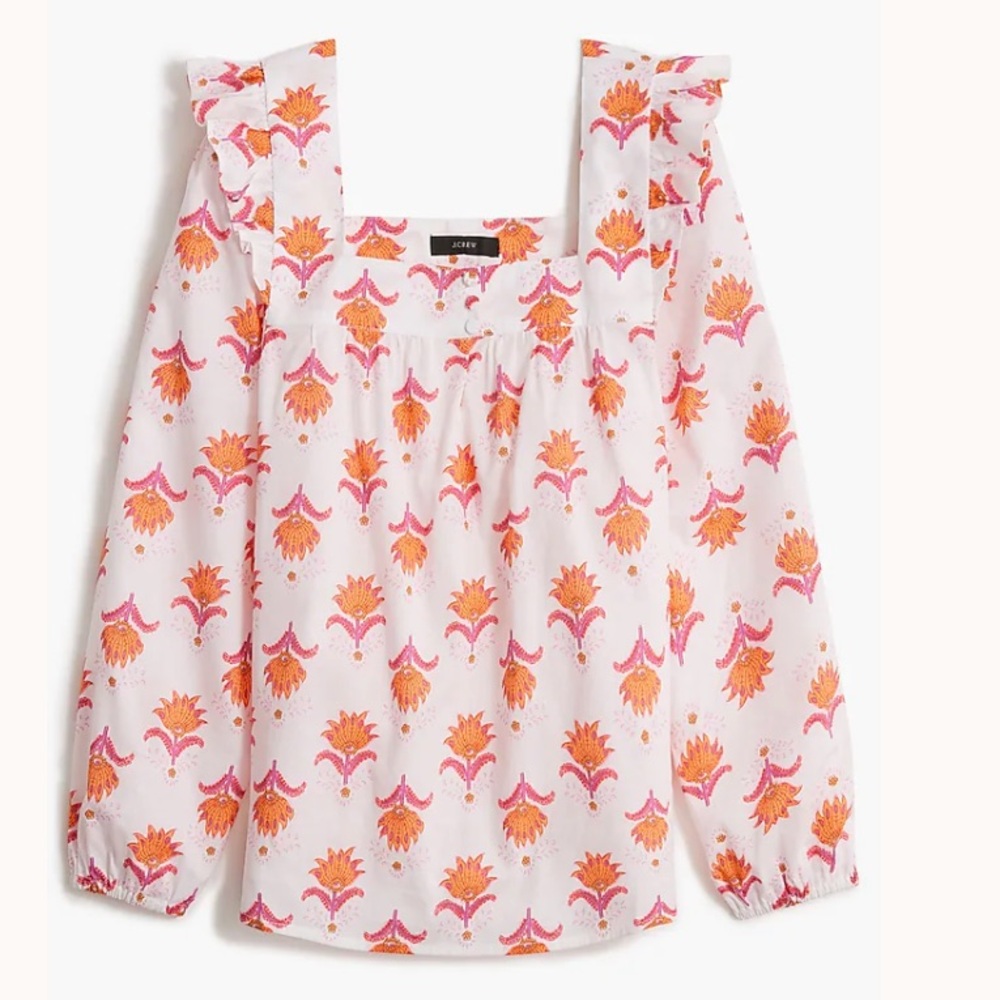 J Crew Squareneck ruffle top Large